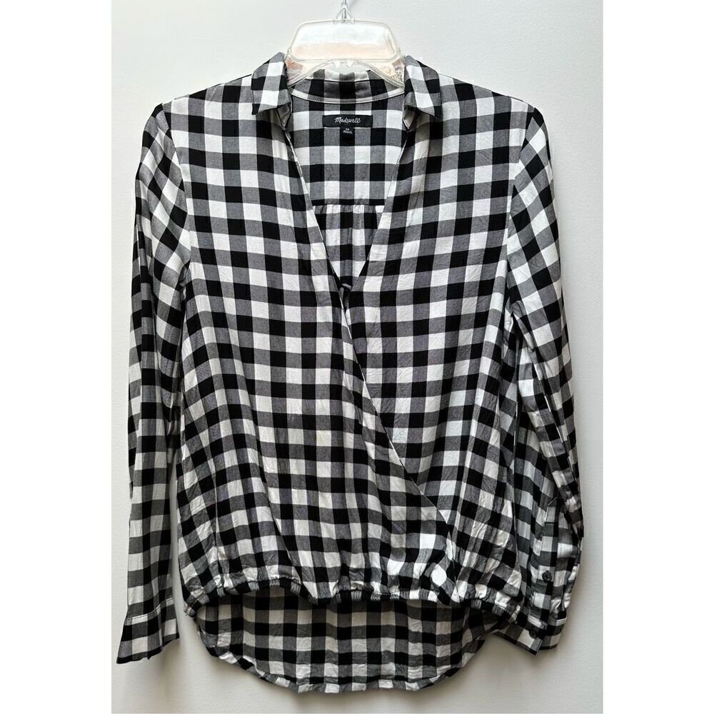 Madewell women’s long sleeve buffalo plaid wrap front top size XS. #22-1481